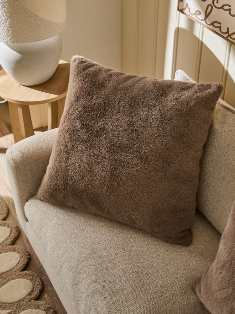 Mink Brown 40 x 59cm Cosy Plush Faux Fur Cushion - Image 1 of 4