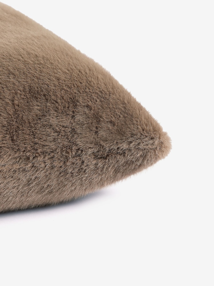 Mink Brown 40 x 59cm Cosy Plush Faux Fur Cushion - Image 4 of 4