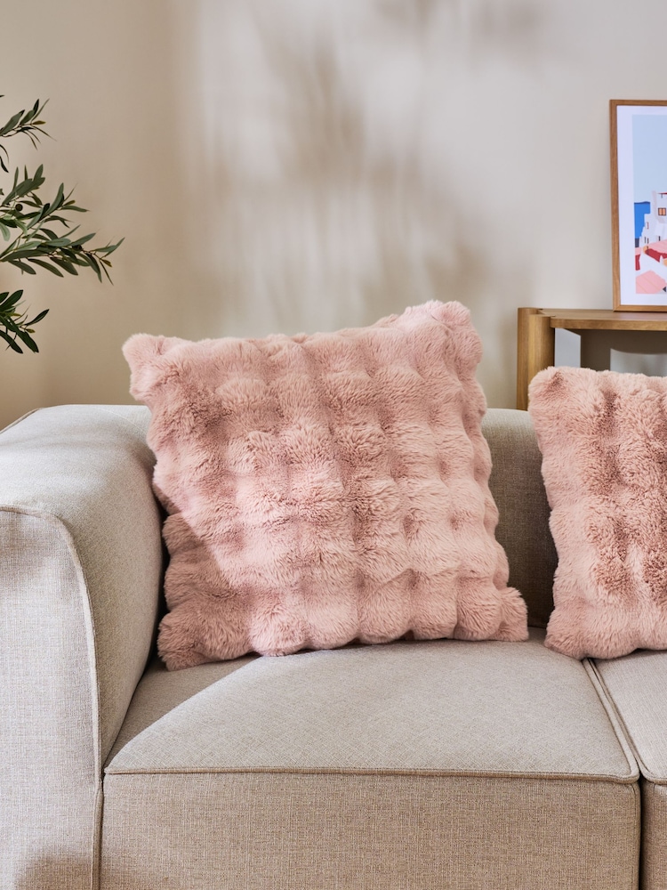 Pink 59 x 59cm Aspen Faux Fur Cushion - Image 1 of 6