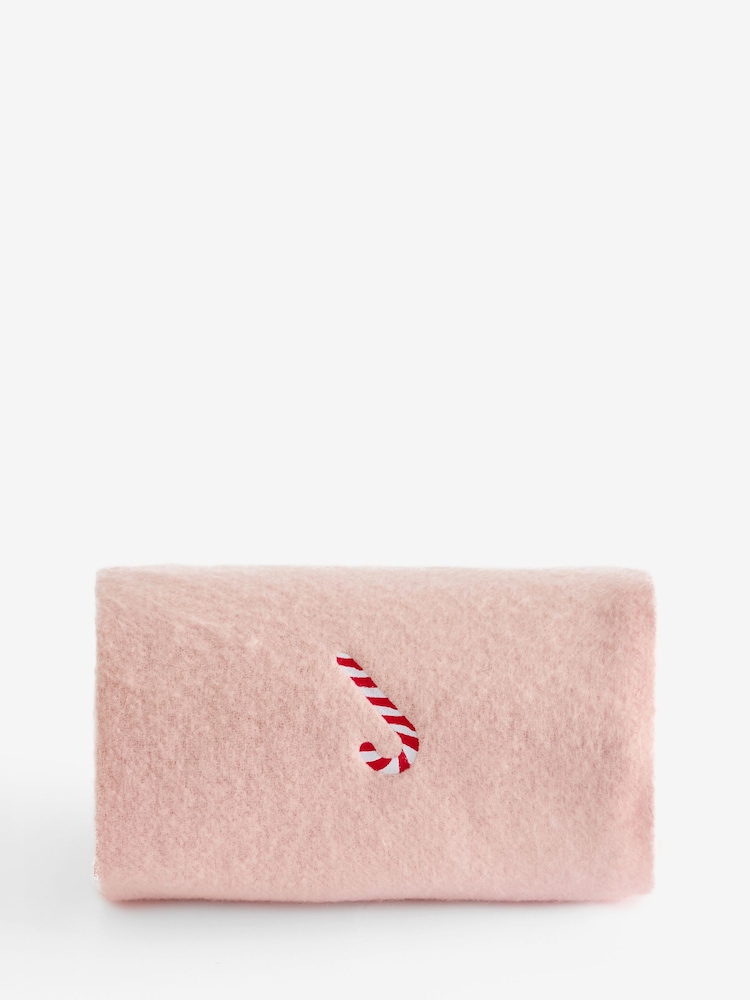 Pink Embroidered Candycane Cosy Throw - Image 2 of 2