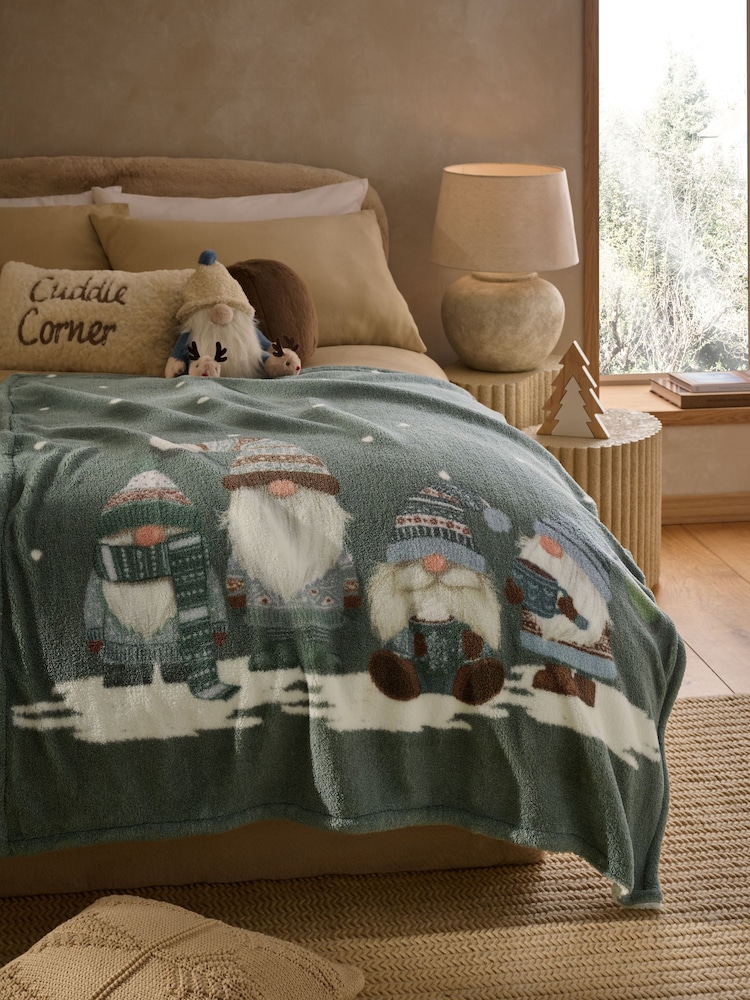Teal Blue Christmas Gonk Borg Fleece Throw - Image 1 of 4