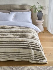 Dark Natural Carved Stripe Faux Fur Throw - Image 1 of 5