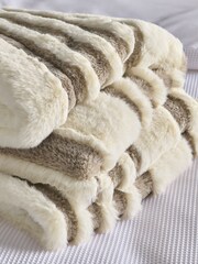 Dark Natural Carved Stripe Faux Fur Throw - Image 3 of 5