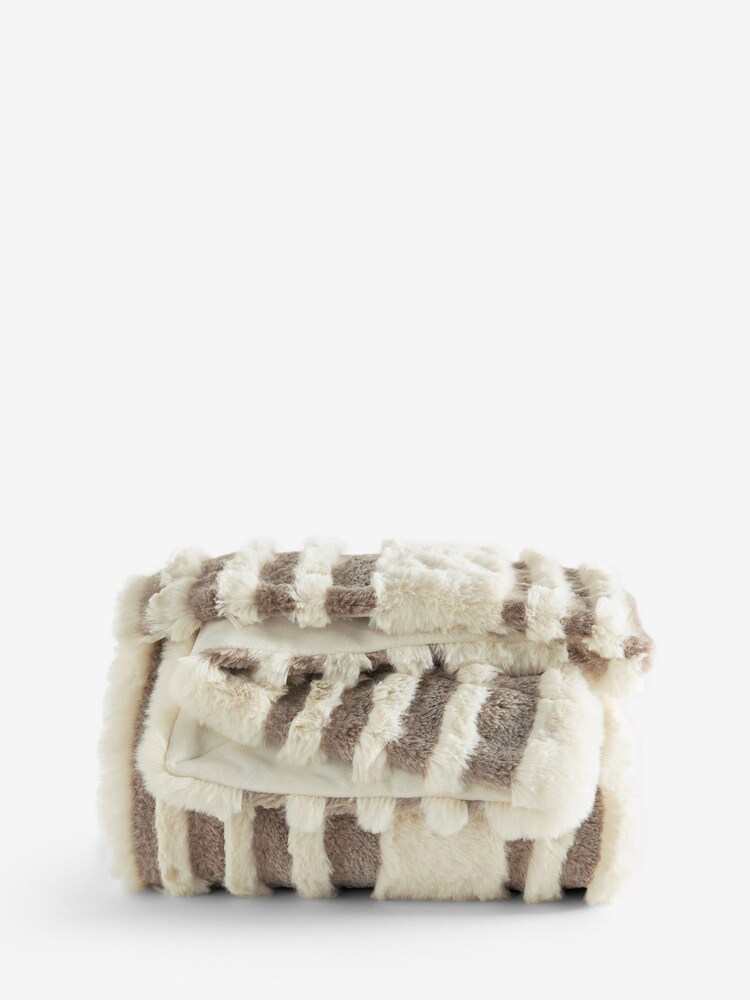 Dark Natural Carved Stripe Faux Fur Throw - Image 5 of 5 Dark Natural Carved Stripe Faux Fur Throw - Image 5 of 5