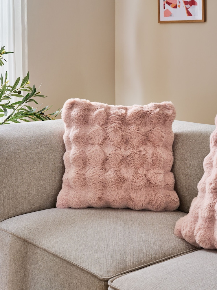 Pink 50 x 50cm Aspen Faux Fur Cushion - Image 1 of 6