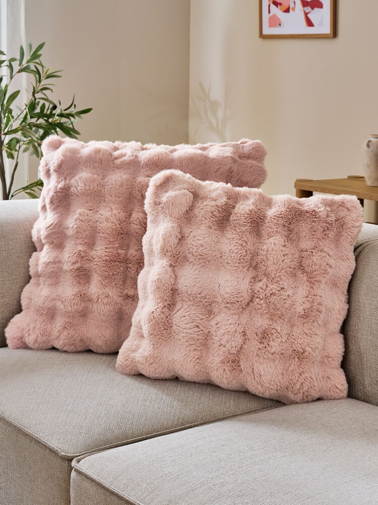 Pink 50 x 50cm Aspen Faux Fur Cushion - Image 2 of 6