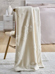 Ivory Christmas Snow Flake Cut Fur Throw - Image 2 of 5