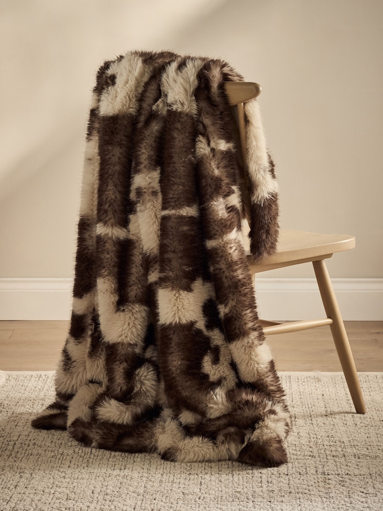 Brown Abstract Cow Print Faux Fur Throw - Image 2 of 5