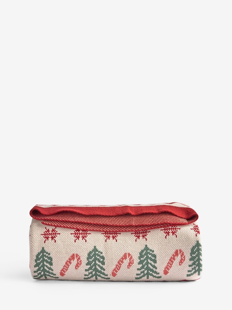 Red Christmas Fairisle Pattern Knit Throw - Image 1 of 1 Red Christmas Fairisle Pattern Knit Throw - Image 1 of 1
