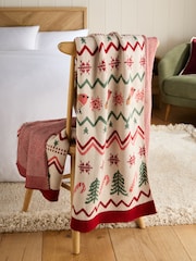 Red Christmas Fairisle Pattern Knit Throw - Image 2 of 6