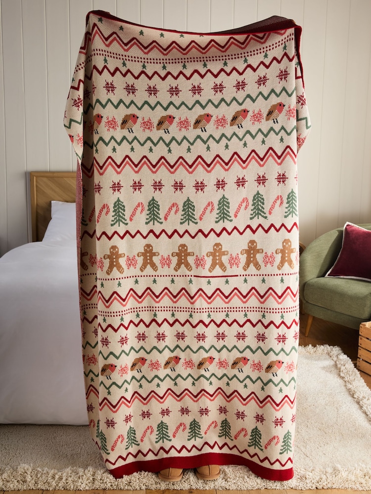 Buy Red Christmas Fairisle Pattern Knit Throw from the Next UK