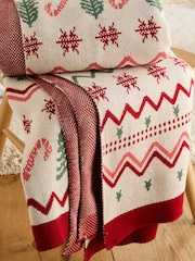 Red Christmas Fairisle Pattern Knit Throw - Image 4 of 6