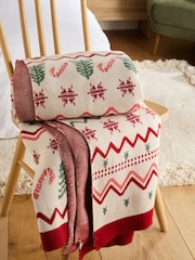Red Christmas Fairisle Pattern Knit Throw - Image 5 of 6