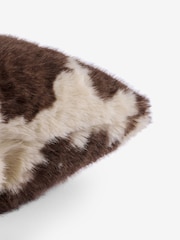Brown 50 x 50cm Faxu Fur Abstract Cow Print Cushion - Image 2 of 4