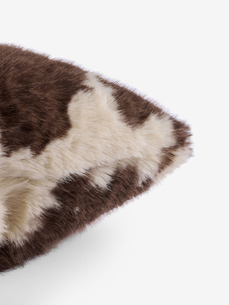 Brown 50 x 50cm Faxu Fur Abstract Cow Print Cushion - Image 2 of 4