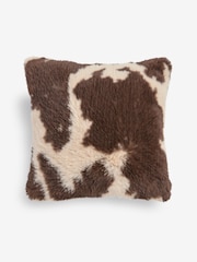 Brown 50 x 50cm Faxu Fur Abstract Cow Print Cushion - Image 3 of 4