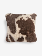 Brown 50 x 50cm Faxu Fur Abstract Cow Print Cushion - Image 4 of 4