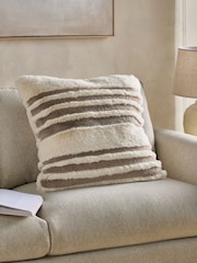 Natural 50 x 50cm Carved Stripe Faux Fur Cushion - Image 1 of 5