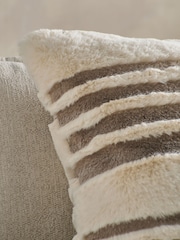 Natural 50 x 50cm Carved Stripe Faux Fur Cushion - Image 2 of 5