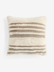 Natural 50 x 50cm Carved Stripe Faux Fur Cushion - Image 4 of 5