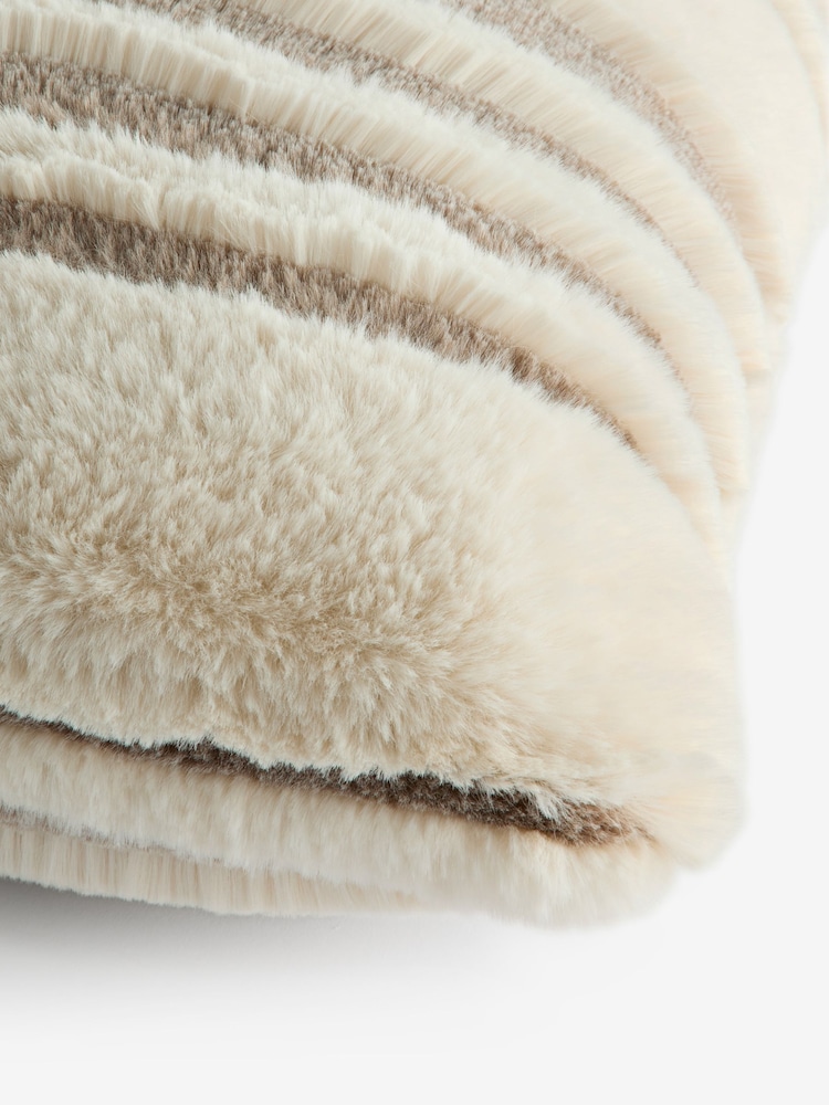 Natural 50 x 50cm Carved Stripe Faux Fur Cushion - Image 5 of 5