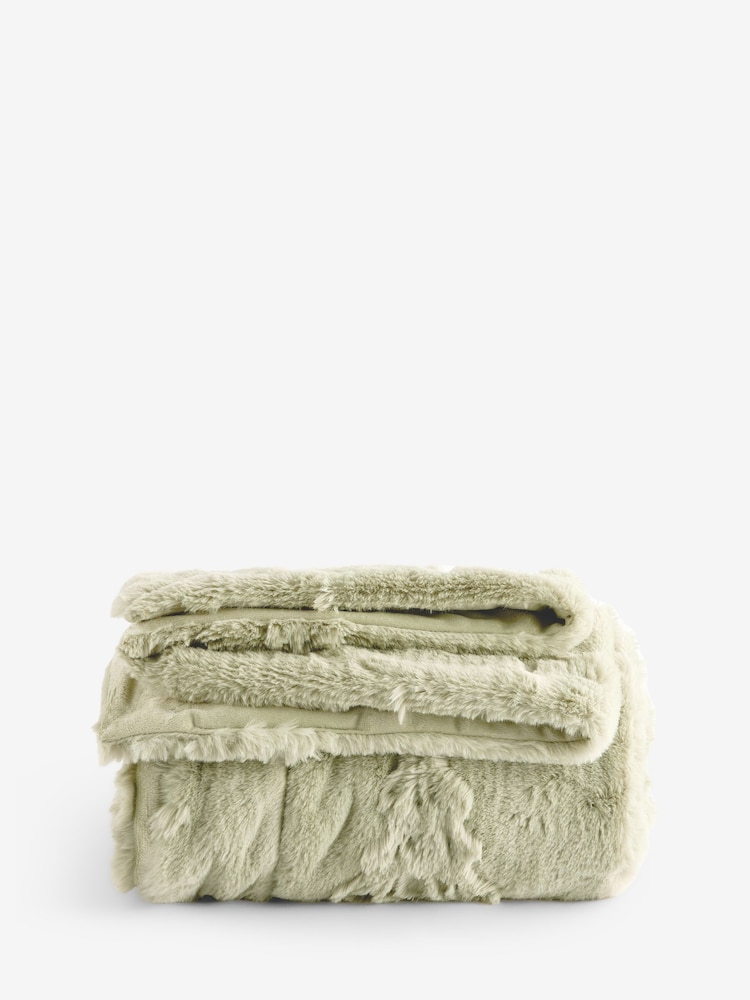 Green Tree Cut Faux Fur Throw - Image 1 of 1