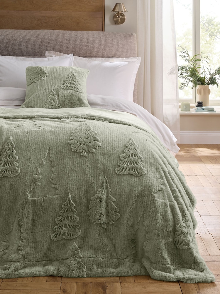 Green Tree Cut Faux Fur Throw - Image 1 of 5 Green Tree Cut Faux Fur Throw - Image 1 of 5
