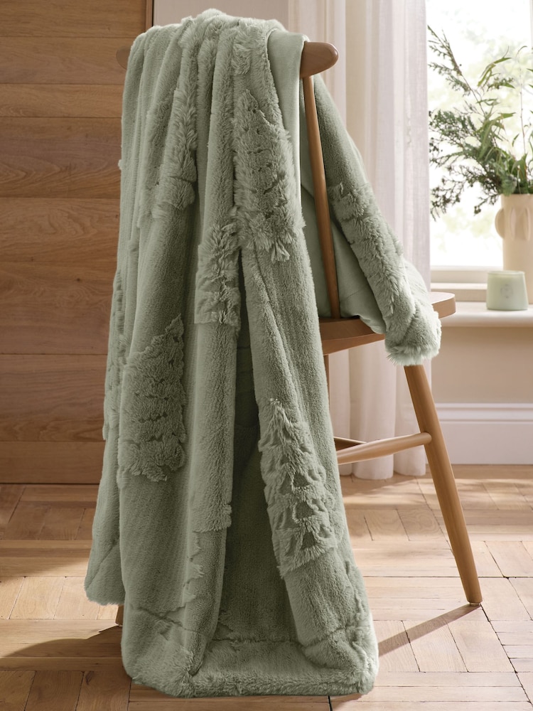 Green Tree Cut Faux Fur Throw - Image 2 of 5 Green Tree Cut Faux Fur Throw - Image 2 of 5