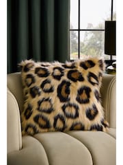 50 x 50cm Long Leopard Print Faux Fur Cushion - صورة 3 من 5