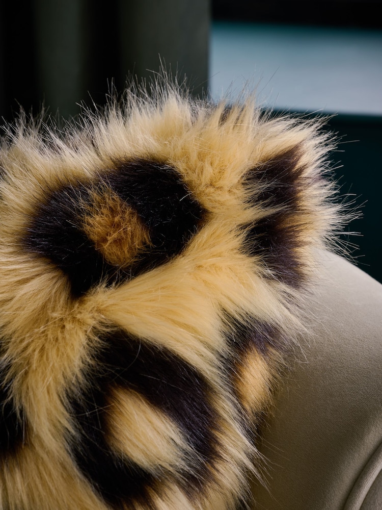 Brown 50 x 50cm Long Leopard Print Faux Fur Cushion - Image 5 of 5 Brown 50 x 50cm Long Leopard Print Faux Fur Cushion - Image 5 of 5
