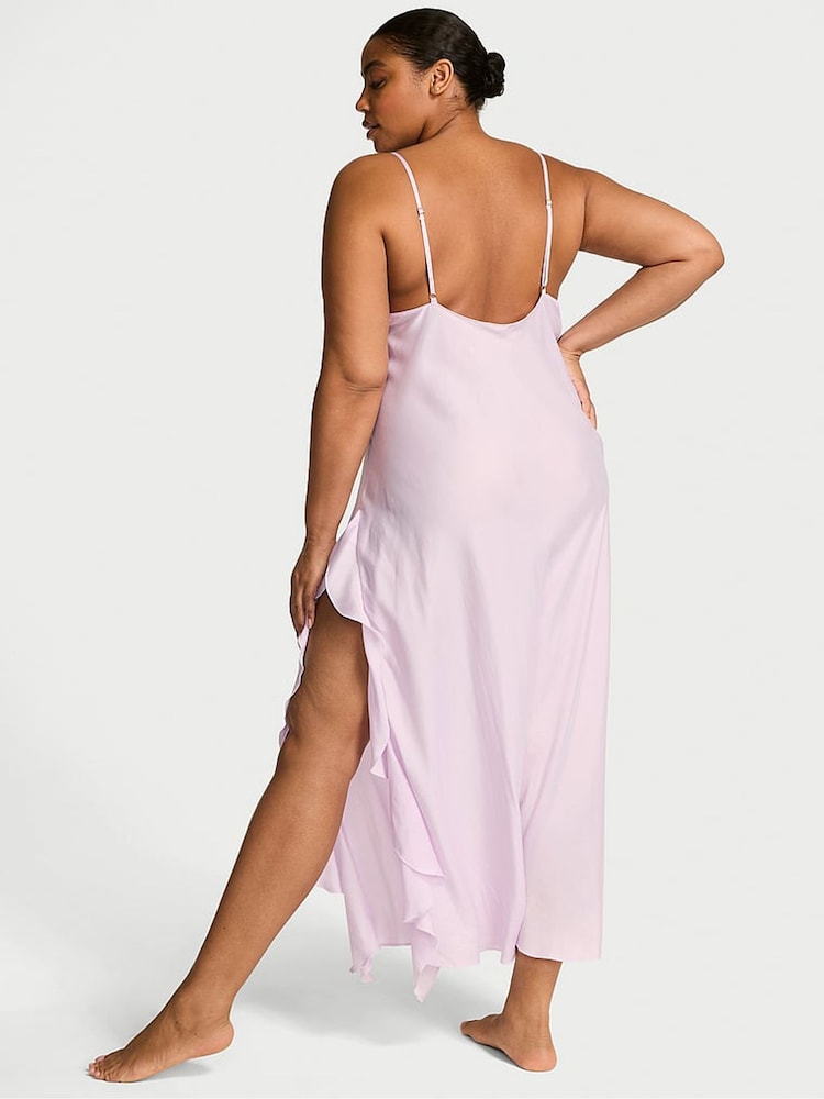 Victoria's Secret Delicate Violet Purple Silky Flutter Ruffled Slip Dress - Image 2 of 4