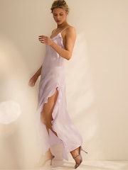 Victoria's Secret Delicate Violet Purple Silky Flutter Ruffled Slip Dress - Image 3 of 4