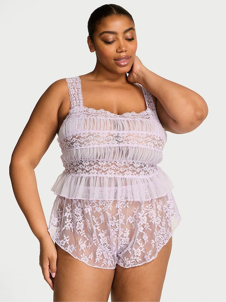 Victoria's Secret Feather Purple Lace Cami & Flutter Short Set - Image 1 of 3