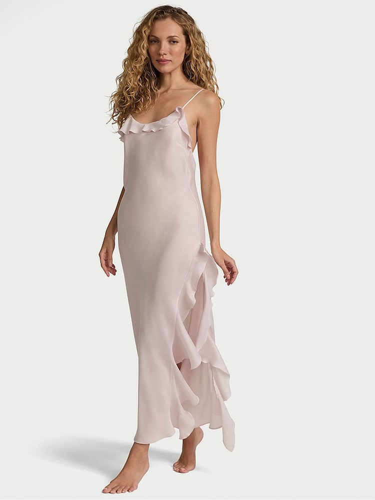Victoria's Secret Gray Lilac Silky Flutter Ruffled Slip Dress - Image 1 of 3