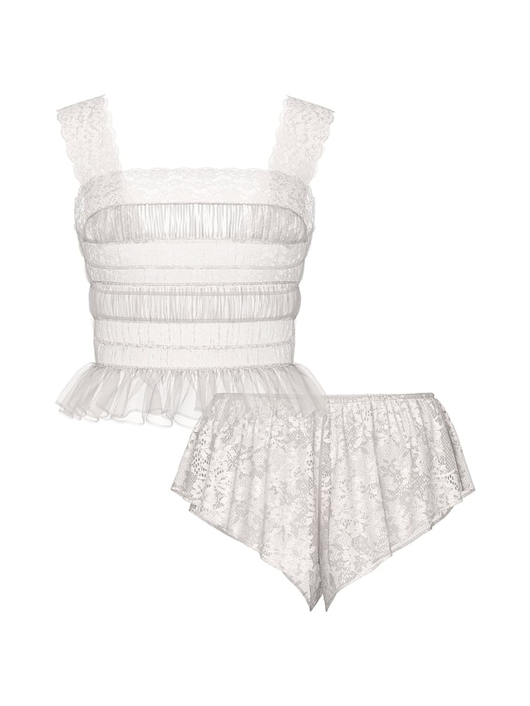 Victoria's Secret Coconut White Lace Cami & Flutter Short Set - Image 3 of 3