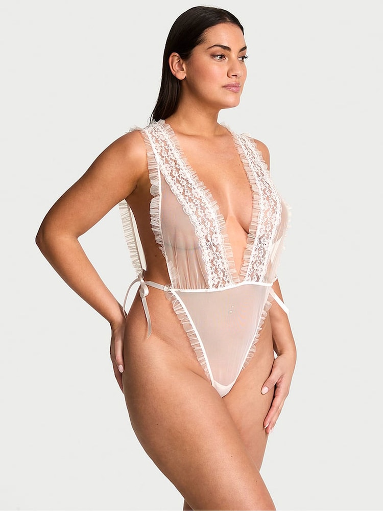 Victoria's Secret Coconut White Lace Sheer Bodysuit - Image 1 of 2