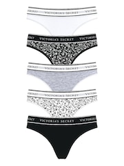 Victoria's Secret White/Grey/Black Thong Logo 5 Pack Knickers - Image 1 of 2