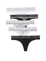 Victoria's Secret White/Grey/Black Thong Logo 5 Pack Knickers - Image 2 of 2