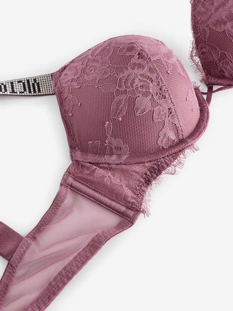 Victoria's Secret Purple Vapor Add 2 Cups Push Up Lace Shine Strap Bombshell Bra - Image 2 of 4