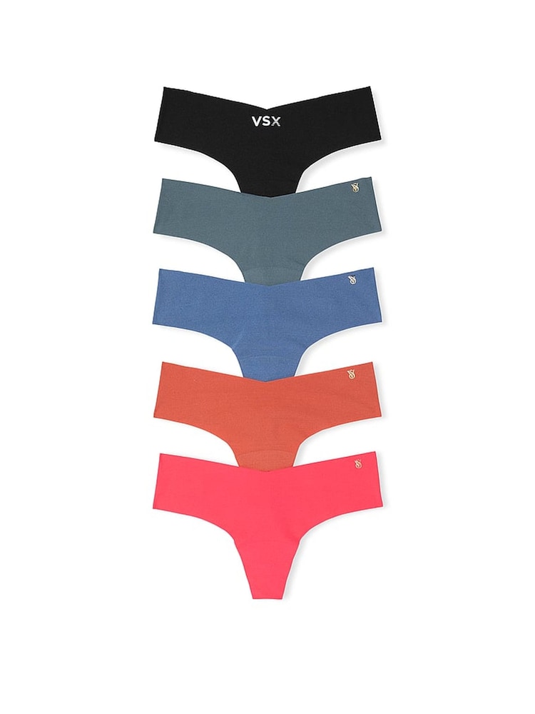 Victoria's Secret Black/Grey/Blue/Orange/Pink Thong 5 Pack Knickers - Image 1 of 3