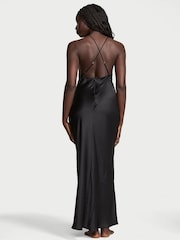 Victoria's Secret Black Sheer Rose Satin High Neck Long Slip Dress - Image 2 of 4