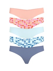 Victoria's Secret Nude/Pink/Blue Thong 5 Pack Knickers - Image 1 of 2