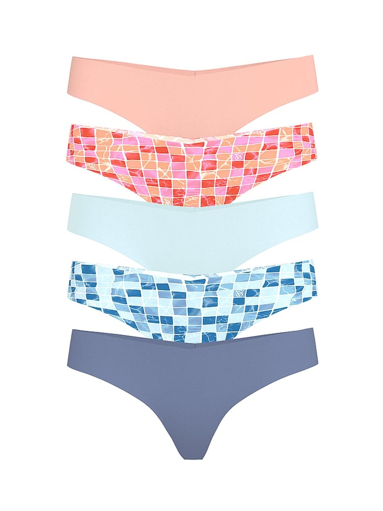 Victoria's Secret Nude/Pink/Blue Thong 5 Pack Knickers - Image 1 of 2