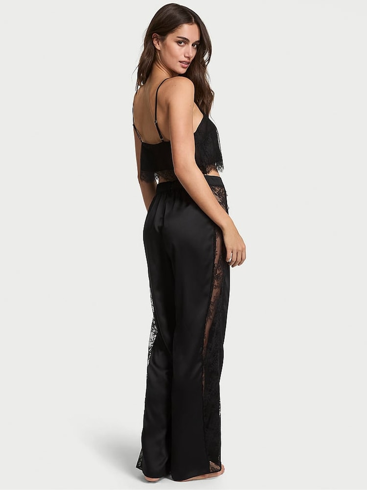 Victoria's Secret Black Lace Satin Crop Top & Trouser Set - Image 2 of 2