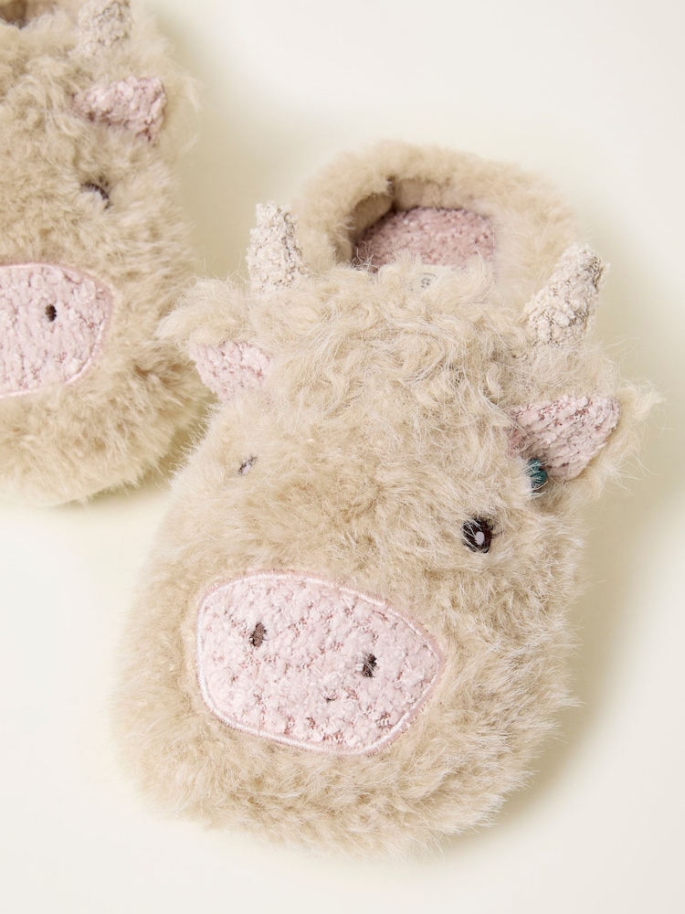 FatFace Hettie Natural Highland Cow Novelty Slippers - Image 2 of 3
