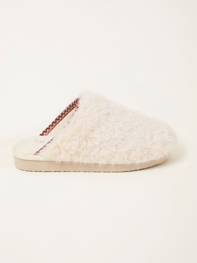 FatFace Chessie Ivory Borg Embroidered Mule - Image 1 of 3