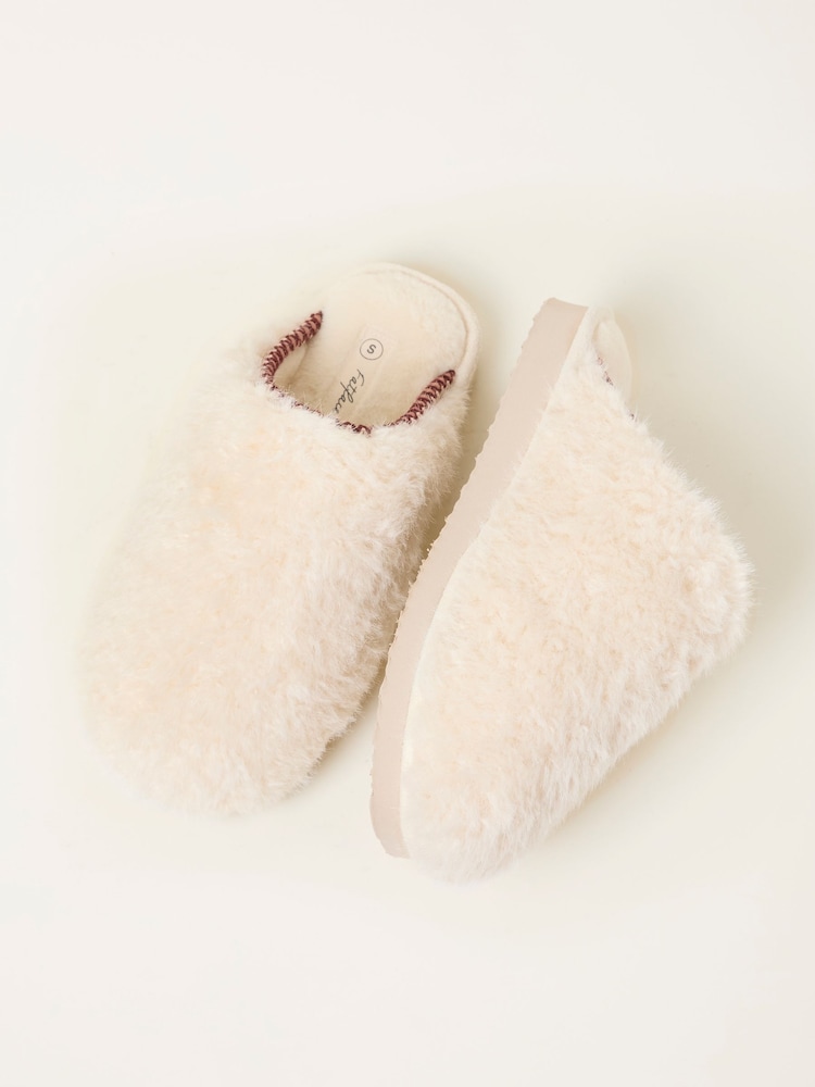 FatFace Chessie Ivory Borg Embroidered Mule - Image 3 of 3