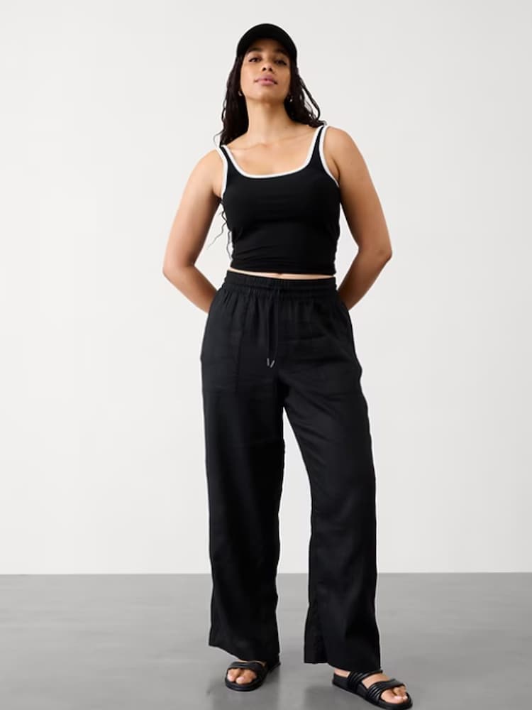 Athleta Black Retreat Linen Wide Leg Trousers - Image 1 of 2
