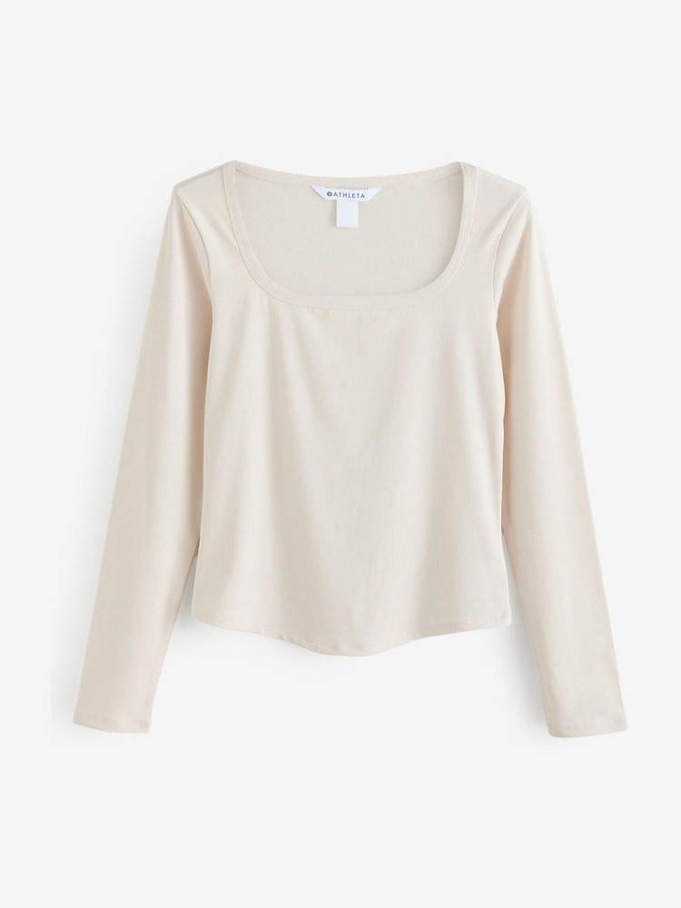 Athleta Cream Signature Rib Square Neck Top - Image 1 of 4