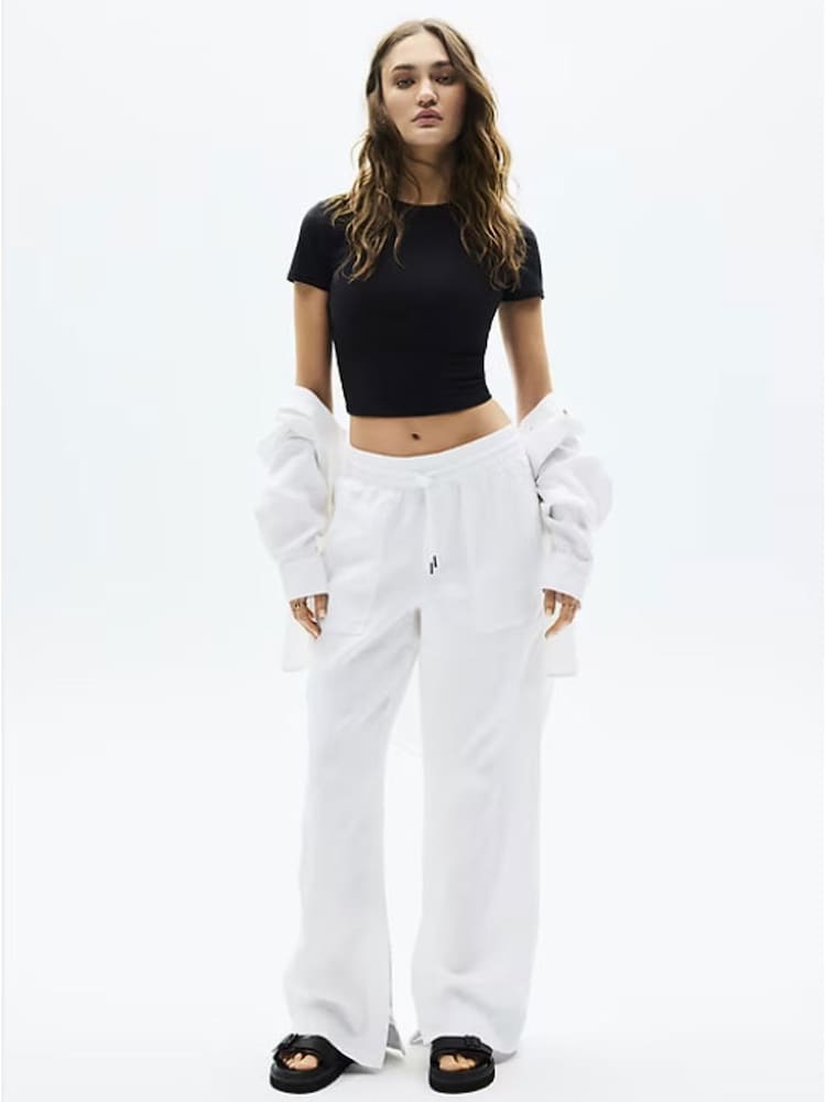 Athleta White Retreat Linen Wide Leg Trousers - Image 1 of 2